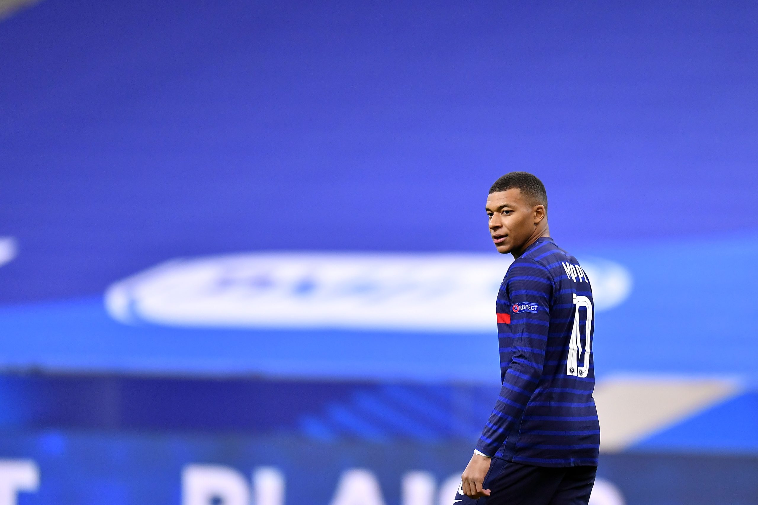 PARIS, FRANCE - OCTOBER 11: Kylian Mbappe of France looks on during the UEFA Nations League group stage match between France and Portugal at Stade de France on October 11,