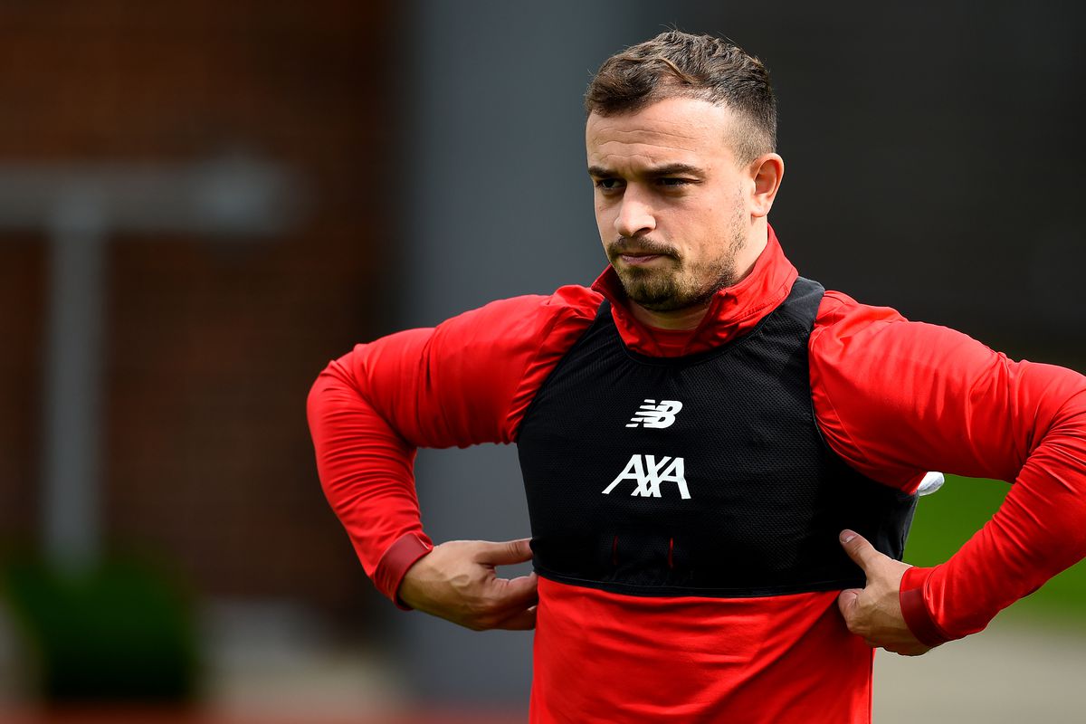 LIVERPOOL, ENGLAND - NOVEMBER 21: (THE SUN OUT, THE SUN ON SUNDAY OU T)Xherdan Shaqiri of Liverpool during a training session on November 21, 2019 in Liverpool, England. (Photo by John Powell/Liverpool FC via Getty Images)