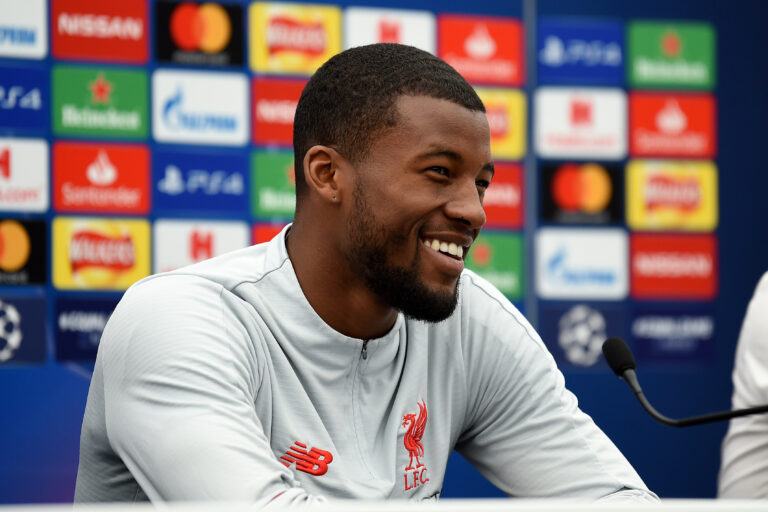 LIVERPOOL, ENGLAND - MAY 28: (SUN OUT, SUN ON SUNDAY OUT ) Georginio Wijnaldum of Liverpool during a press conference at Melwood Training Ground on May 28, 2019 in Liverpool, England.