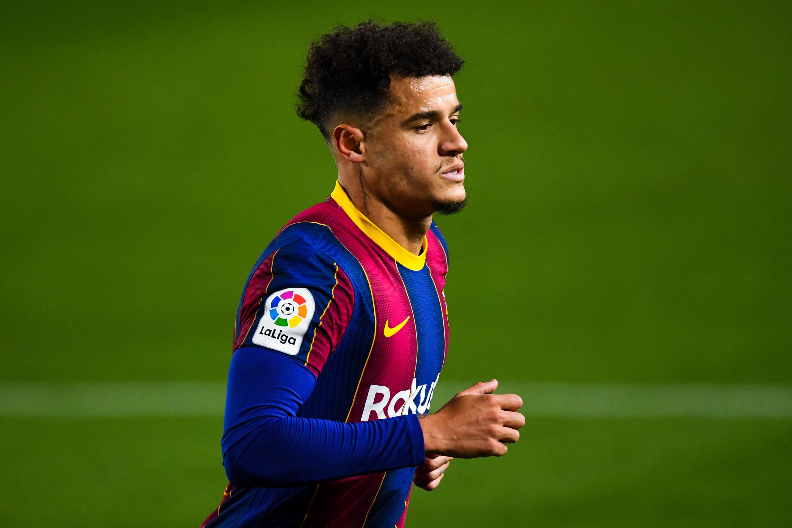 BARCELONA, SPAIN - DECEMBER 13: Philippe Coutinho of FC Barcelona looks on during the La Liga Santander match between FC Barcelona and Levante UD at Camp Nou on December 13, 2020 in Barcelona, Spain.