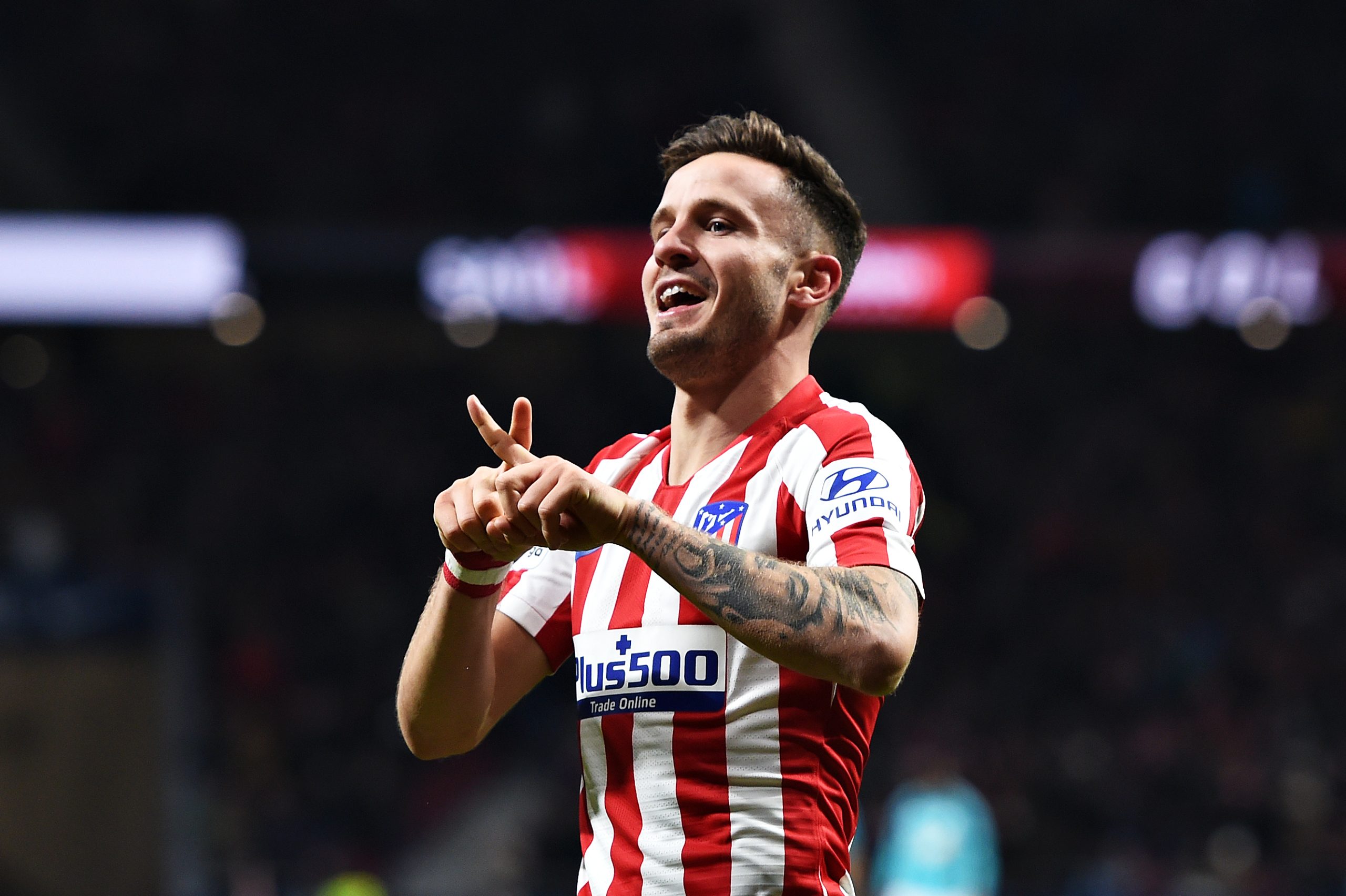 MADRID, SPAIN - DECEMBER 14: Saul Niguez of Atletico Madrid celebrates scoring his sides second goal during the Liga match between Club Atletico de Madrid and CA Osasuna at Wanda Metropolitano on December 14, 2019 in Madrid, Spain.