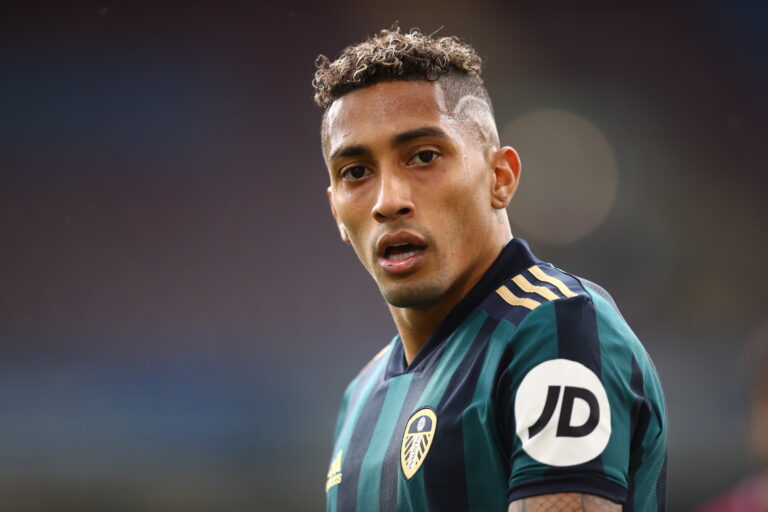 Raphinha of Leeds United during the Premier League match between Burnley and Leeds United at Turf Moor on May 15, 2021 in Burnley, United Kingdom.