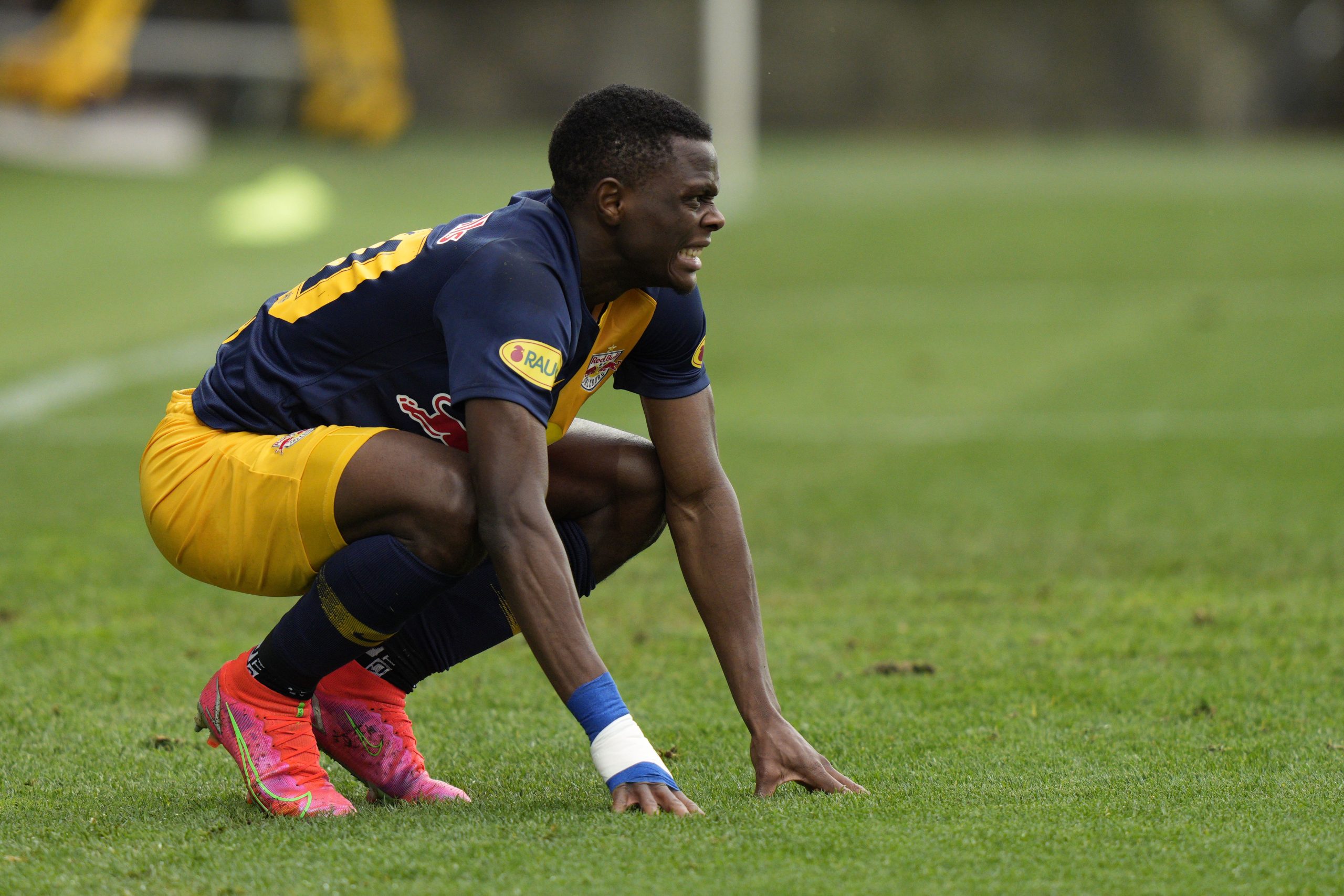 PASCHING, AUSTRIA - MAY 16: Patson Daka of Salzburg during the tipico Bundesliga match between LASK and RB Salzburg at Raiffeisen Arena on May 16, 2021 in Pasching, Austria.