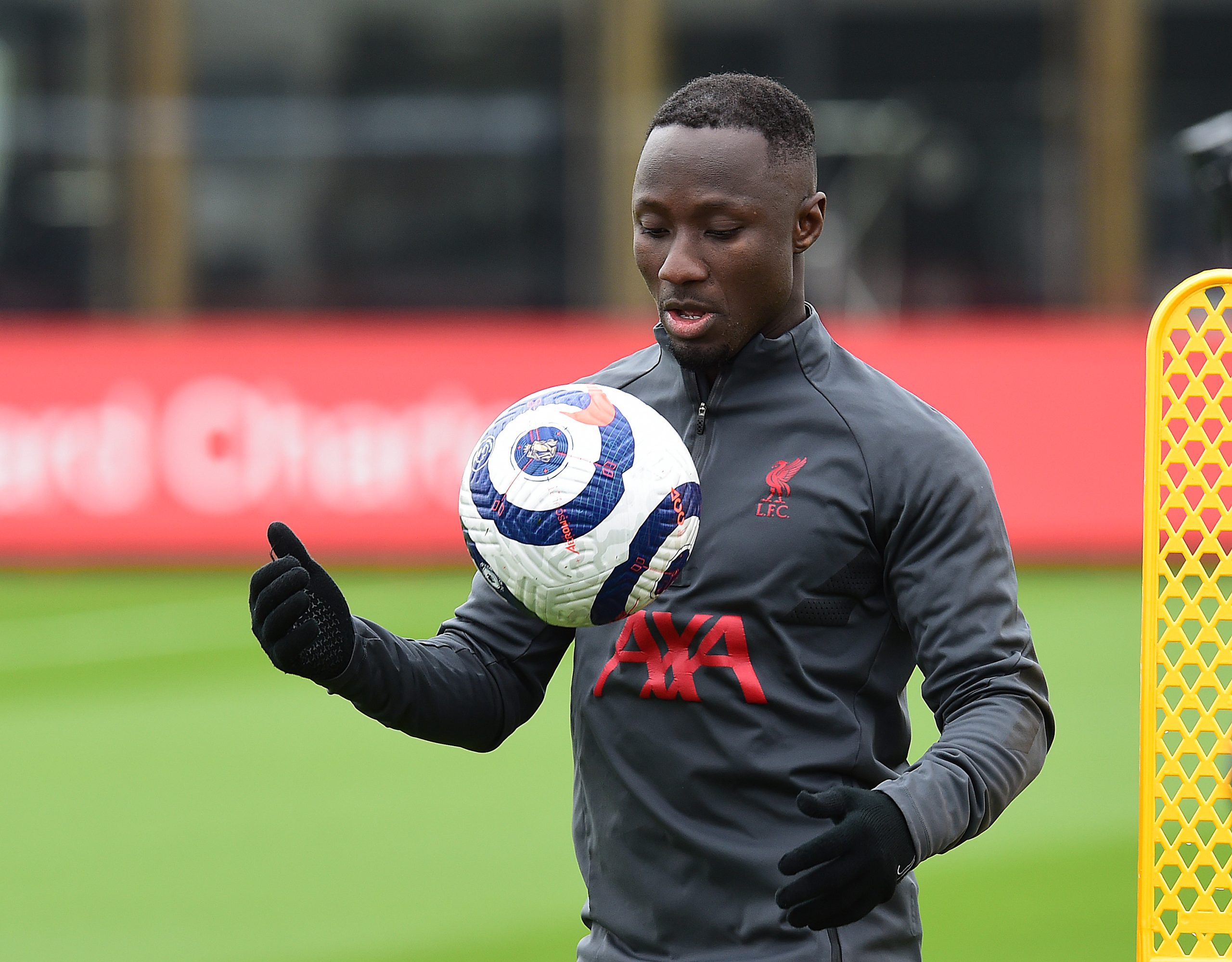 KIRKBY, ENGLAND - APRIL 28:(THE SUN OIUT. THE SUN ON SUNDAY OUT) Naby Keita of Liverpool during a training session at AXA Training Centre on April 28, 2021