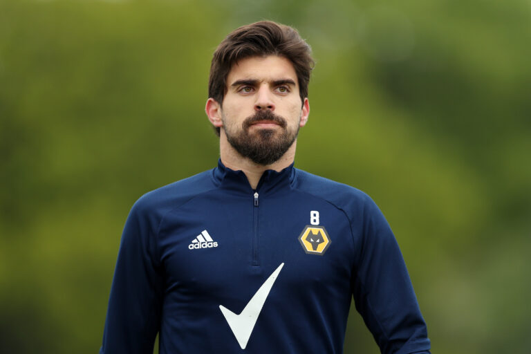 WOLVERHAMPTON, ENGLAND - MAY 14: Ruben Neves of Wolverhampton Wanderers looks on during a Wolverhampton Wanderers Training Session at Sir Jack Hayward Training Ground on May 14, 2021 in Wolverhampton, England.