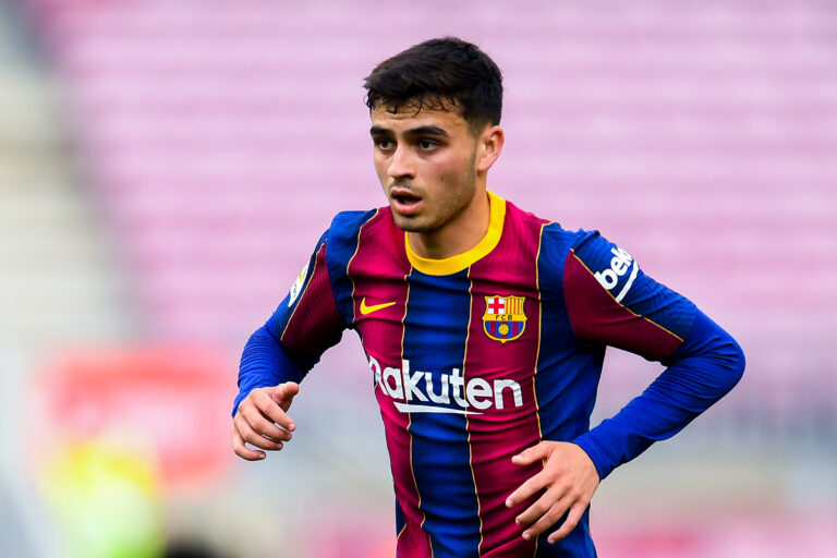 BARCELONA, SPAIN - MAY 16: Pedri of FC Barcelona looks on during the La Liga Santander match between FC Barcelona and RC Celta at Camp Nou on May 16, 2021 in Barcelona, Spain.