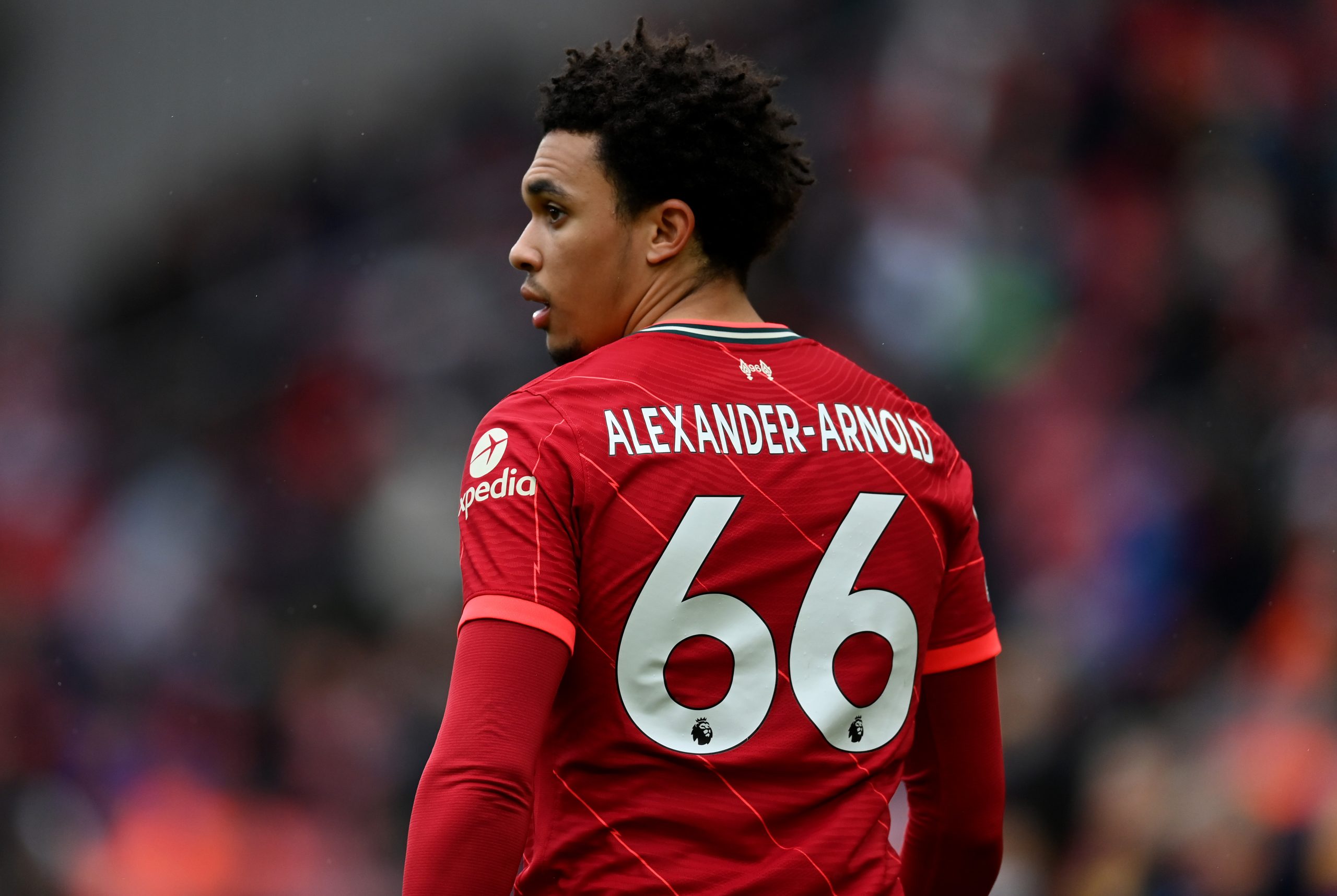 LIVERPOOL, ENGLAND - MAY 23: Trent Alexander-Arnold of Liverpool during the Premier League match between Liverpool and Crystal Palace at Anfield on May 23, 2021 in Liverpool, England.