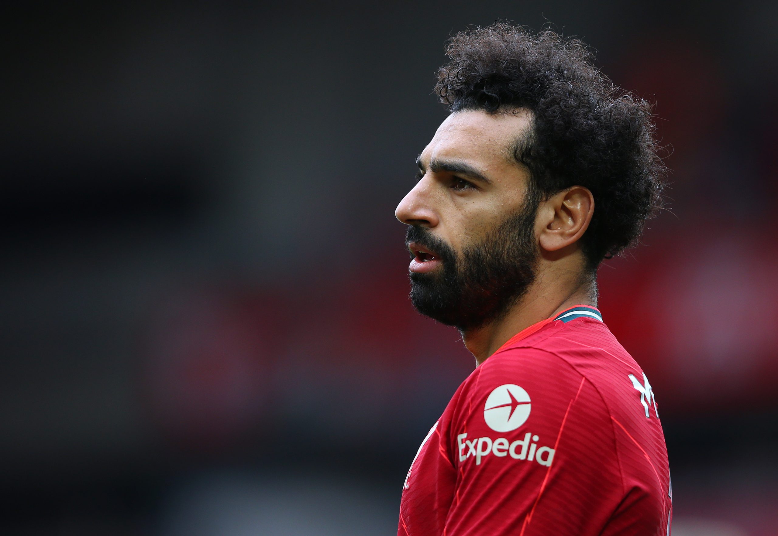 LIVERPOOL, ENGLAND - MAY 23: Mohamed Salah of Liverpool looks on during the Premier League match between Liverpool and Crystal Palace at Anfield on May 23, 2021 in Liverpool, England.