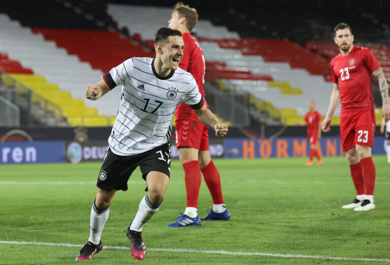 INNSBRUCK, AUSTRIA - JUNE 02: Florian Neuhaus of Germany celebrates after scoring their side's first goal during the international friendly match between Germany and Denmark at Tivoli Stadion on June 02, 2021 in Innsbruck, Austria.