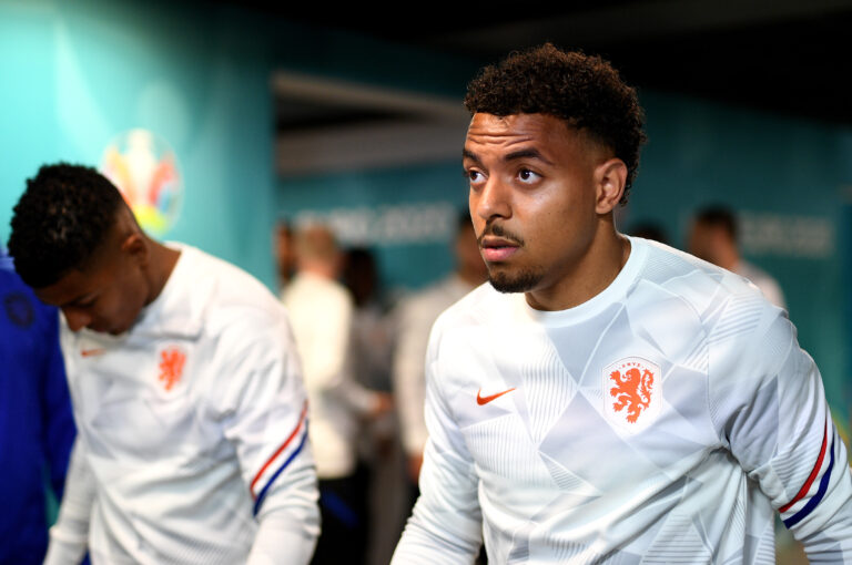 AMSTERDAM, NETHERLANDS - JUNE 21: Donyell Malen of Netherlands looks on as he walks out to warm up prior to the UEFA Euro 2020 Championship Group C match between North Macedonia and The Netherlands at Johan Cruijff Arena on June 21, 2021 in Amsterdam, Netherlands.