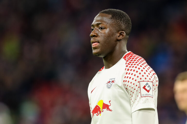MUNICH, GERMANY - OCTOBER 28: Ibrahima Konate of Leipzig looks on during the Bundesliga match between FC Bayern Muenchen and RB Leipzig at Allianz Arena on October 28, 2017 in Munich, Germany.