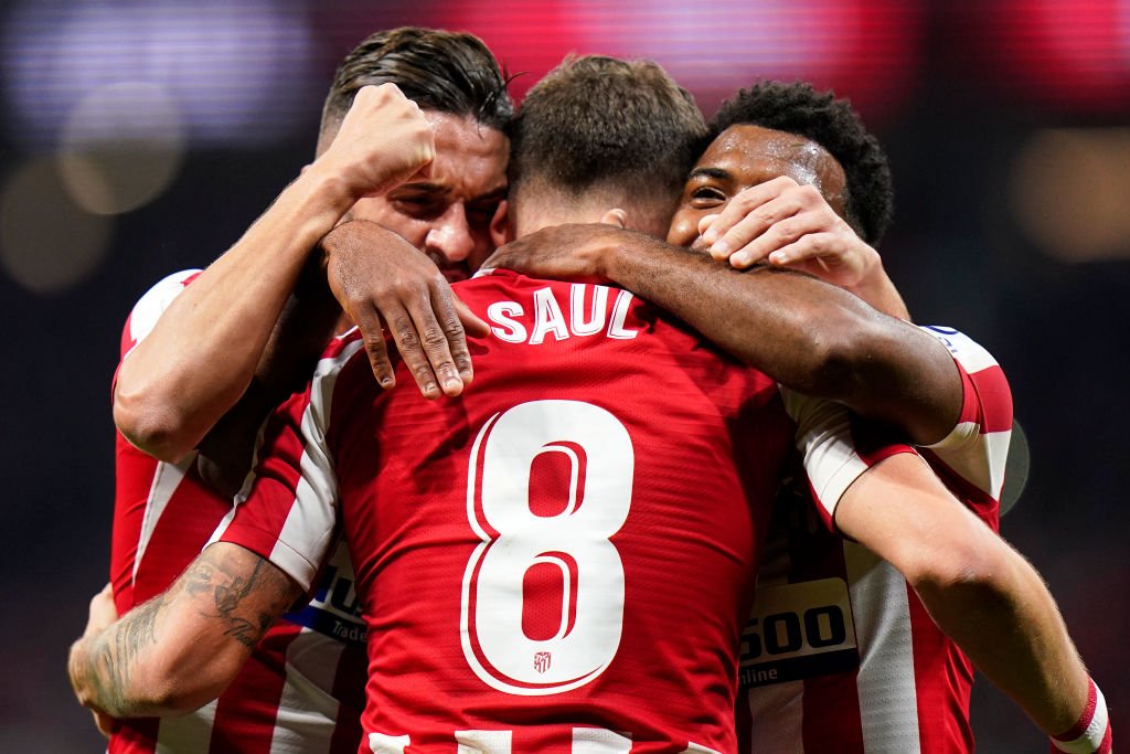 MADRID, SPAIN - OCTOBER 26: Saul Niguez of Club Atletico de Madrid celebrates after scoring his team's first goal battle for the ball with Athletic Club during the Liga match between Club Atletico de Madrid and Athletic Club at Wanda Metropolitano on October 26, 2019 in Madrid, Spain. (Photo by Quality Sport Images/Getty Images)