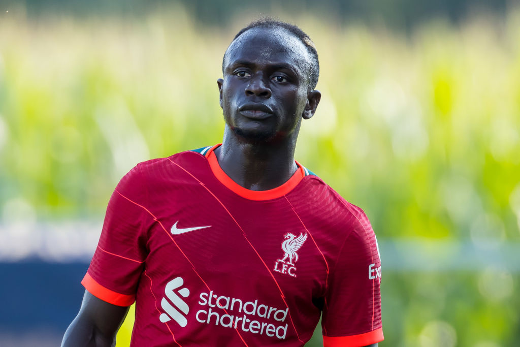 GROEDIG, AUSTRIA - JULY 23: (BILD ZEITUNG OUT) Sadio Mane of Liverpool FC looks on during the Pre-Season Friendly Match between FC Liverpool and 1. FC Mainz 05 at DAS.GOLDBERG Stadion on July 23, 2021 in Groedig, Austria. (Photo by Roland Krivec/DeFodi Images via Getty Images)