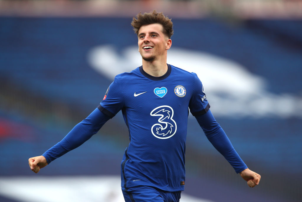 LONDON, ENGLAND - JULY 19: Mason Mount of Chelsea celebrates after scoring his teams second goal during the FA Cup Semi Final match between Manchester United and Chelsea at Wembley Stadium on July 19, 2020 in London, England. Football Stadiums around Europe remain empty due to the Coronavirus Pandemic as Government social distancing laws prohibit fans inside venues resulting in all fixtures being played behind closed doors. (Photo by Chris Lee - Chelsea FC/Getty Images)