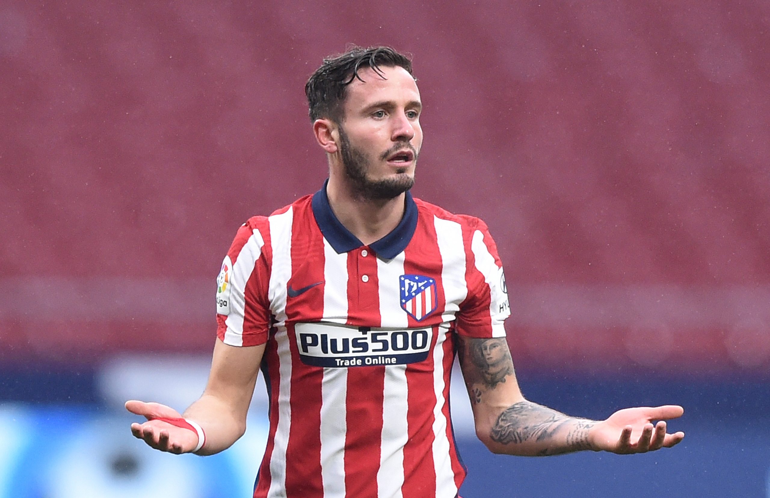 MADRID, SPAIN - DECEMBER 19: Saul Niguez of Atletico de Madrid reacts during the La Liga Santander match between Atletico de Madrid and Elche CF at Estadio Wanda Metropolitano on December 19, 2020 in Madrid, Spain.