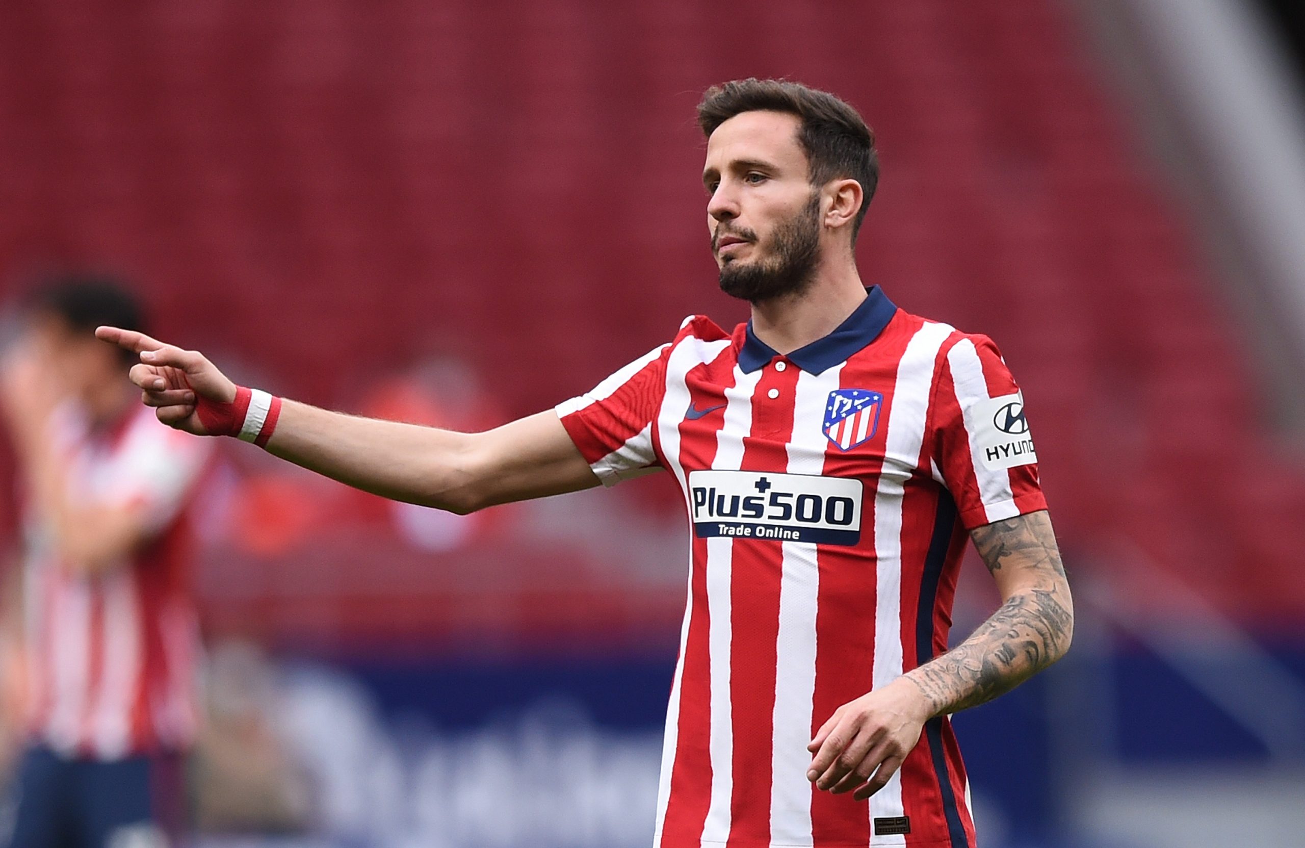 MADRID, SPAIN - MARCH 07: Saul Niguez of Atletico de Madrid reacts during the La Liga Santander match between Atletico de Madrid and Real Madrid at Estadio Wanda Metropolitano on March 07, 2021 in Madrid, Spain.