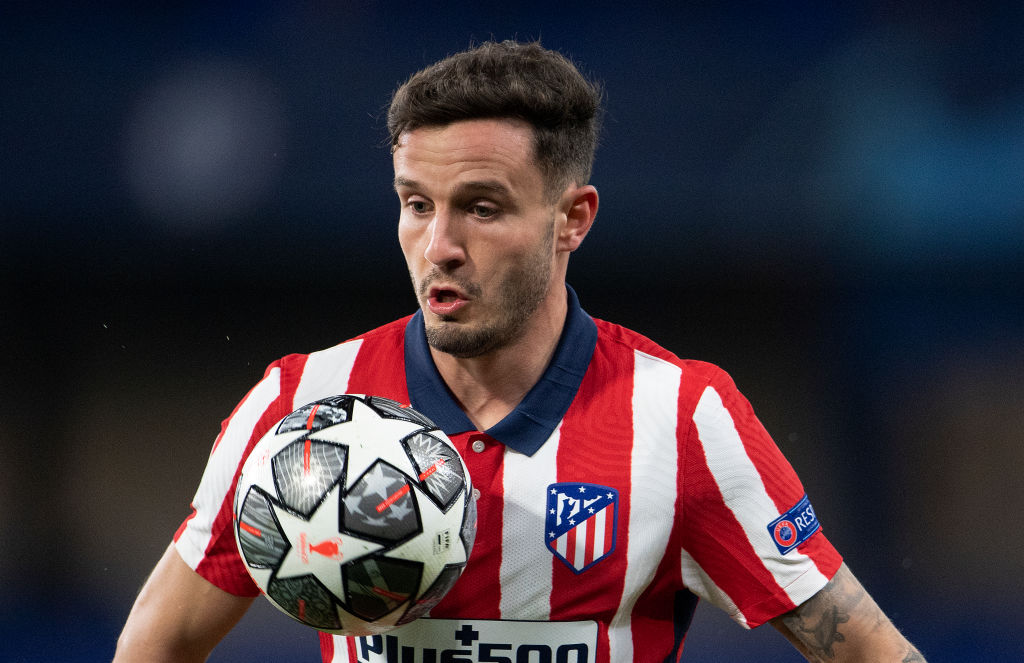 LONDON, ENGLAND - MARCH 17: Saúl Ñíguez of Atletico Madrid during the UEFA Champions League Round of 16 match between Chelsea FC and Atletico Madrid at Stamford Bridge on March 17, 2021 in London, England. Sporting stadiums around the UK remain under strict restrictions due to the Coronavirus Pandemic as Government social distancing laws prohibit fans inside venues resulting in games being played behind closed doors. (Photo by Visionhaus/Getty Images)