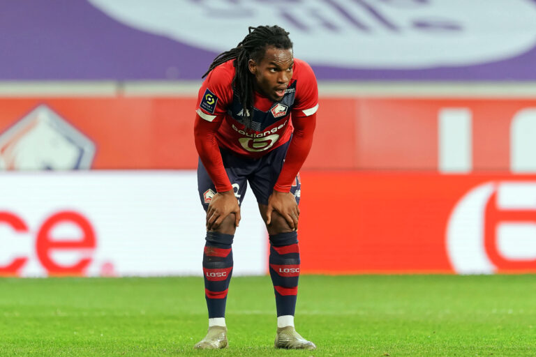 LILLE, FRANCE - MARCH 21: Renato Sanches of Lille OSC during the Ligue 1 match between Lille OSC and Nimes Olympique at Stade Pierre Mauroy on March 21, 2021 in Lille, France.
