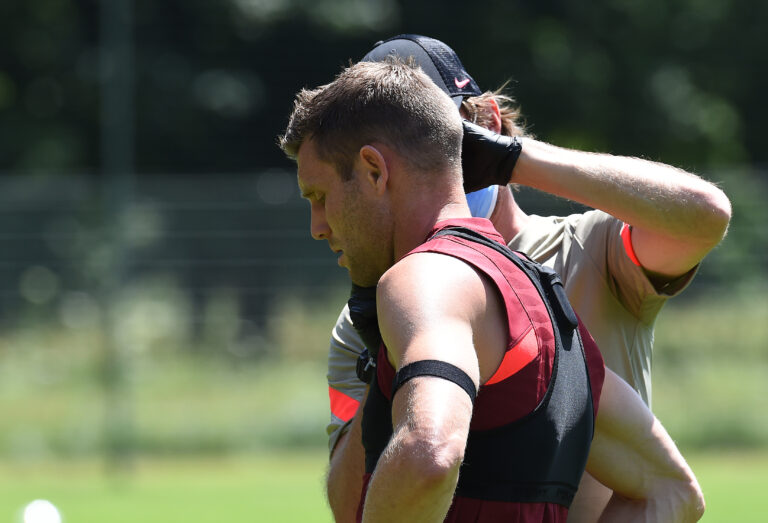 UNSPECIFIED, AUSTRIA - JULY 12:,James Milner during a training session on July 12, 2021 in UNSPECIFIED, Austria.