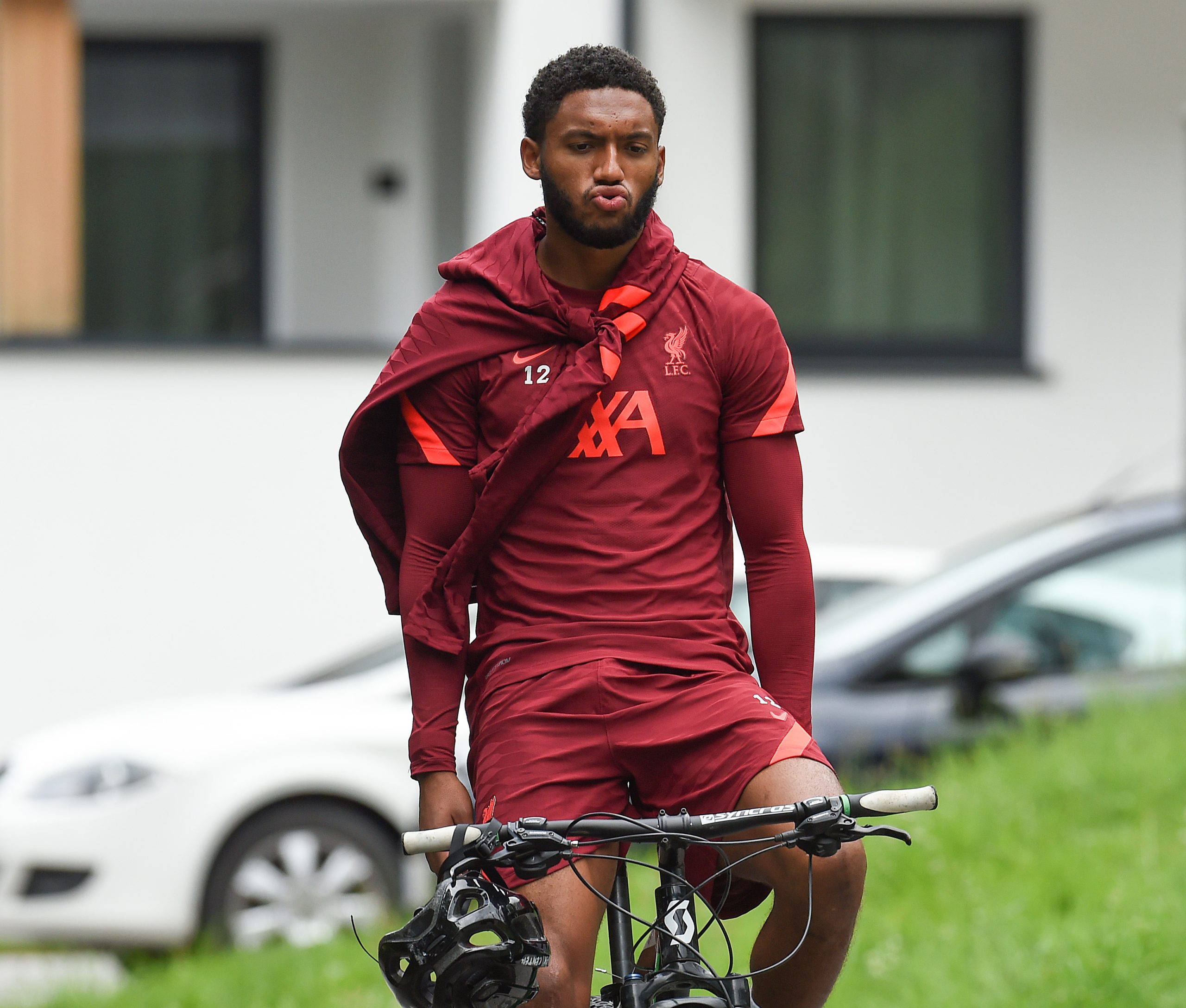 UNSPECIFIED, AUSTRIA - JULY 14: Joe Gomez of Liverpool ride to and from training on July 14, 2021 in UNSPECIFIED, Austria. (Photo by John Powell/Liverpool FC via Getty Images)