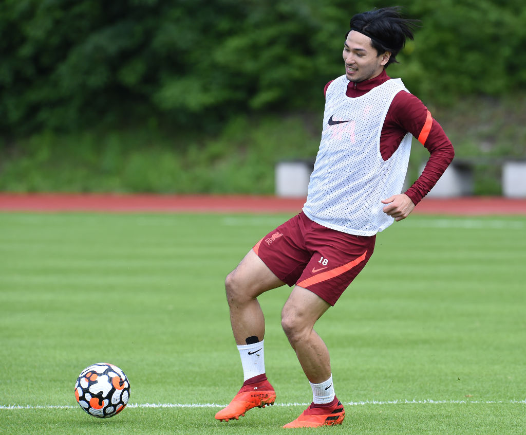 UNSPECIFIED, AUSTRIA - JULY 19:(THE SUN OUT, THE SUN ON SUNDAY OUT) Takumi Minamino of Liverpool during a training session on July 19, 2021 in UNSPECIFIED, Austria. (Photo by John Powell/Liverpool FC via Getty Images)