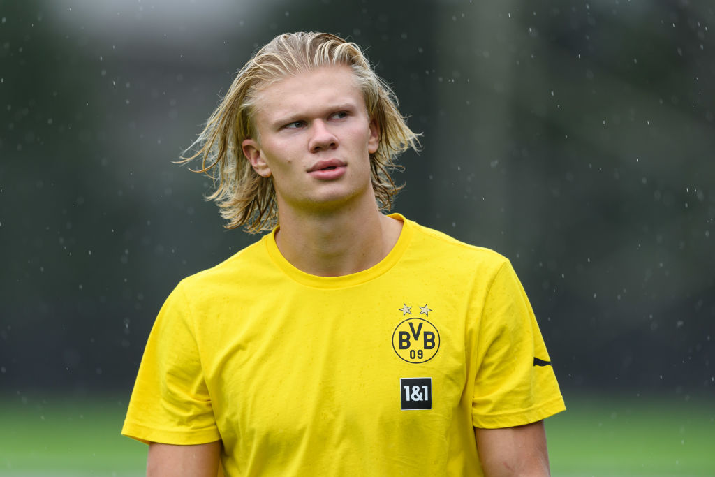 BAD RAGAZ, SWITZERLAND - JULY 28: (BILD ZEITUNG OUT) Erling Haaland of Borussia Dortmund looks on during the Borussia Dortmund Training Camp at Training Grounds on July 28, 2021 in Bad Ragaz, Switzerland. (Photo by Mario Hommes/DeFodi Images via Getty Images)