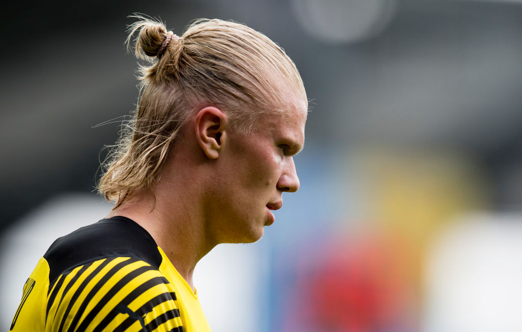 ALTACH, AUSTRIA - JULY 30: Erling Haaland in action during the Preseason Friendly match between Borussia Dortmund and FC Bologna on July 30, 2021 in Altach, Austria. (Photo by Alexandre Simoes/Borussia Dortmund via Getty Images)
