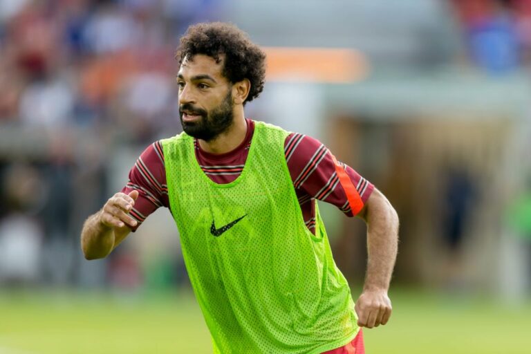 INNSBRUCK, AUSTRIA - JULY 29: (BILD ZEITUNG OUT) Mohamed Salah of Liverpool FC looks on prior to the Pre-Season Friendly match between Hertha BSC and FC Liverpool at Tivoli Stadion Tirol on July 29, 2021 in Innsbruck, Austria. (Photo by Roland Krivec/DeFodi Images/Roland Krivec/DeFodi Images via Getty Images)