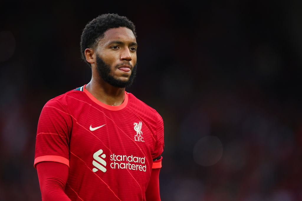 LIVERPOOL, ENGLAND - AUGUST 09: Joe Gomez of Liverpool during the Pre-Season Friendly fixture between Liverpool and Osasuna at Anfield on August 9, 2021 in Liverpool, England. (Photo by Robbie Jay Barratt - AMA/Getty Images)