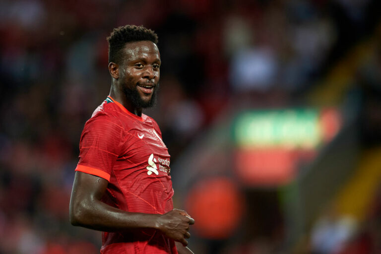 Divock Origi of Liverpool during the pre-season friendly match between Liverpool FC and CA Osasuna at Anfield on August 9, 2021 in Liverpool, England. (Photo by Jose Breton/Pics Action/NurPhoto via Getty Images)