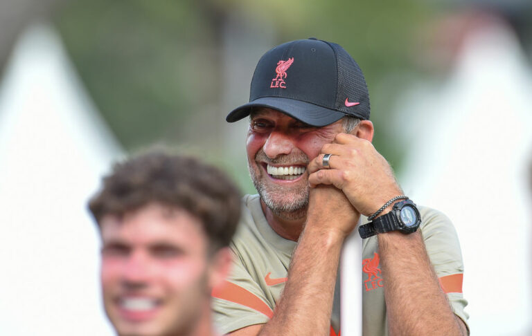 UNSPECIFIED, AUSTRIA - JULY 26: (THE SUN OUT. THE SUN ON SUNDAY OUT) Jurgen Klopp manager of Liverpool during a training session on July 26, 2021 in UNSPECIFIED, Austria. (Photo by John Powell/Liverpool FC via Getty Images)