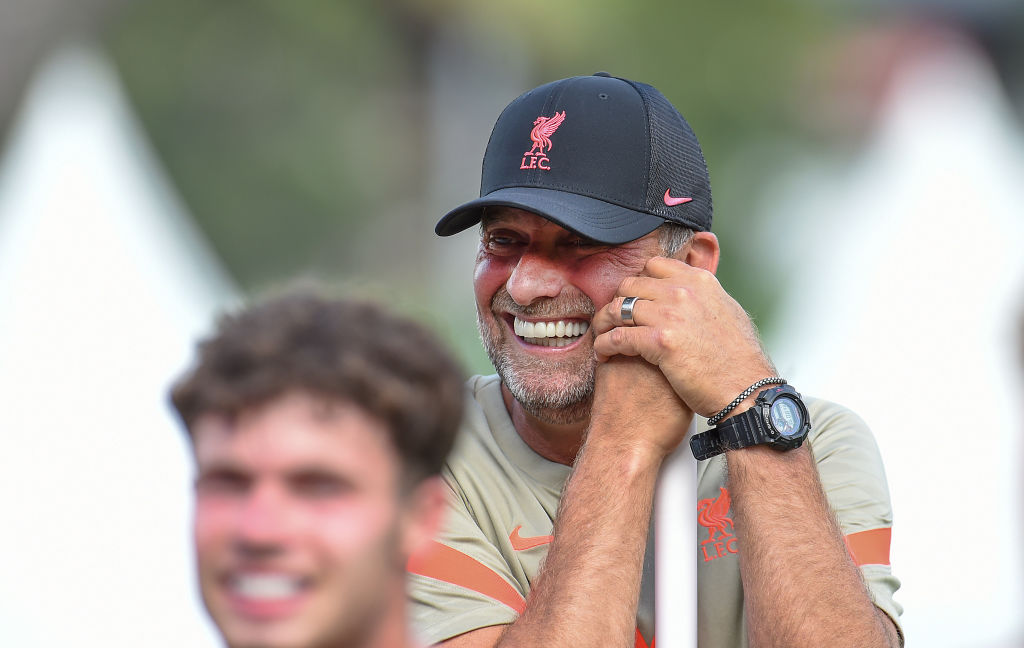UNSPECIFIED, AUSTRIA - JULY 26: (THE SUN OUT. THE SUN ON SUNDAY OUT) Jurgen Klopp manager of Liverpool during a training session on July 26, 2021 in UNSPECIFIED, Austria. (Photo by John Powell/Liverpool FC via Getty Images)