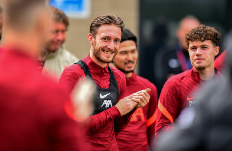 KIRKBY, ENGLAND - AUGUST 11: (THE SUN OUT, THE SUN ON SUNDAY OUT) Ben Davies of Liverpool during a training session at AXA Training Centre on August 11, 2021 in Kirkby, England. (Photo by Andrew Powell/Liverpool FC via Getty Images)