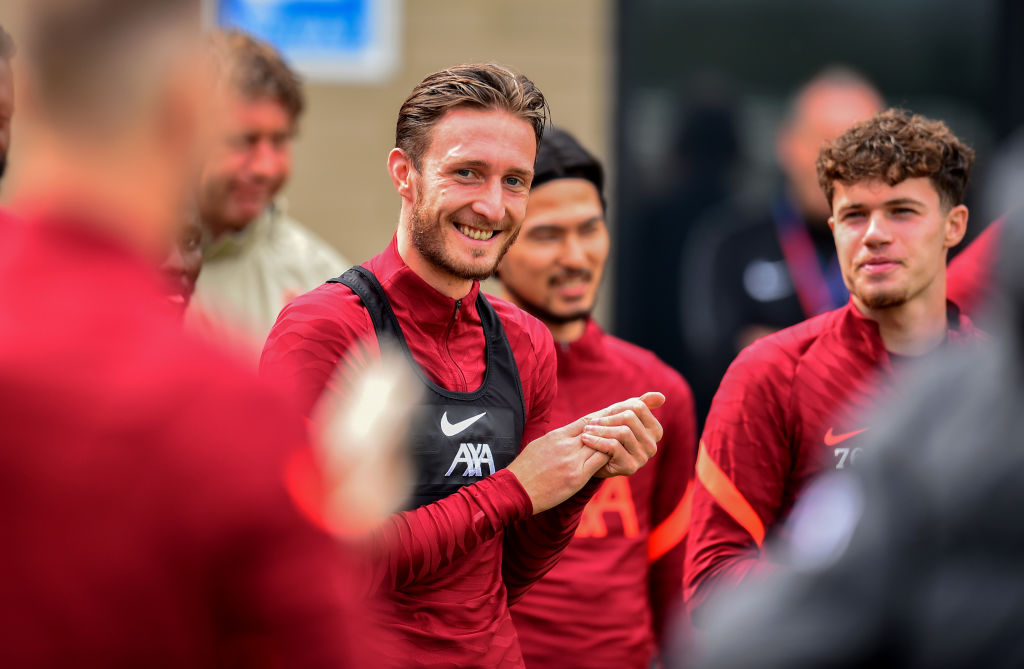 KIRKBY, ENGLAND - AUGUST 11: (THE SUN OUT, THE SUN ON SUNDAY OUT) Ben Davies of Liverpool during a training session at AXA Training Centre on August 11, 2021 in Kirkby, England. (Photo by Andrew Powell/Liverpool FC via Getty Images)