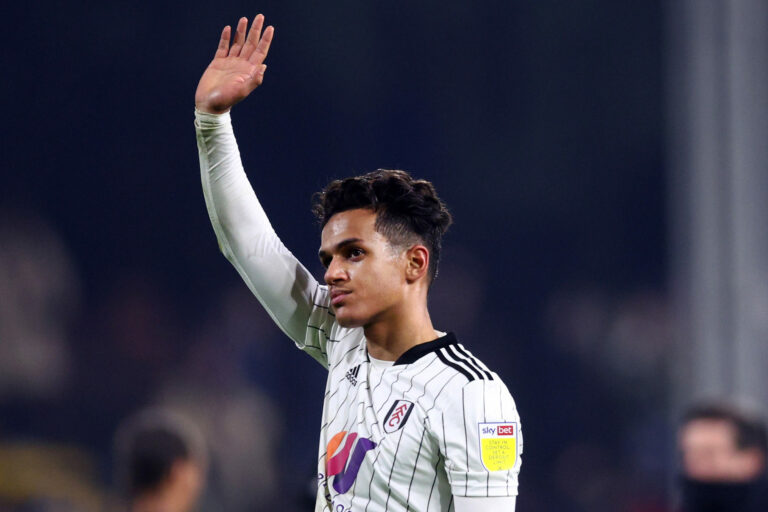LONDON, ENGLAND - JANUARY 18: Fabio Carvalho of Fulham acknowledges the fans following their side's victory in the Sky Bet Championship match between Fulham and Birmingham City at Craven Cottage on January 18, 2022 in London, England. (Photo by Clive Rose/Getty Images)