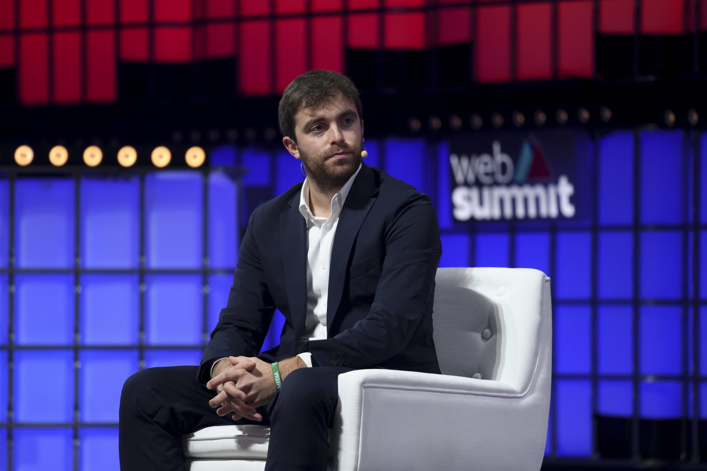 Lisbon , Portugal - 4 November 2021; Fabrizio Romano, Football Journalist, on Centre Stage during day three of Web Summit 2021 at the Altice Arena in Lisbon, Portugal. (Photo By Stephen McCarthy/Sportsfile for Web Summit via Getty Images)