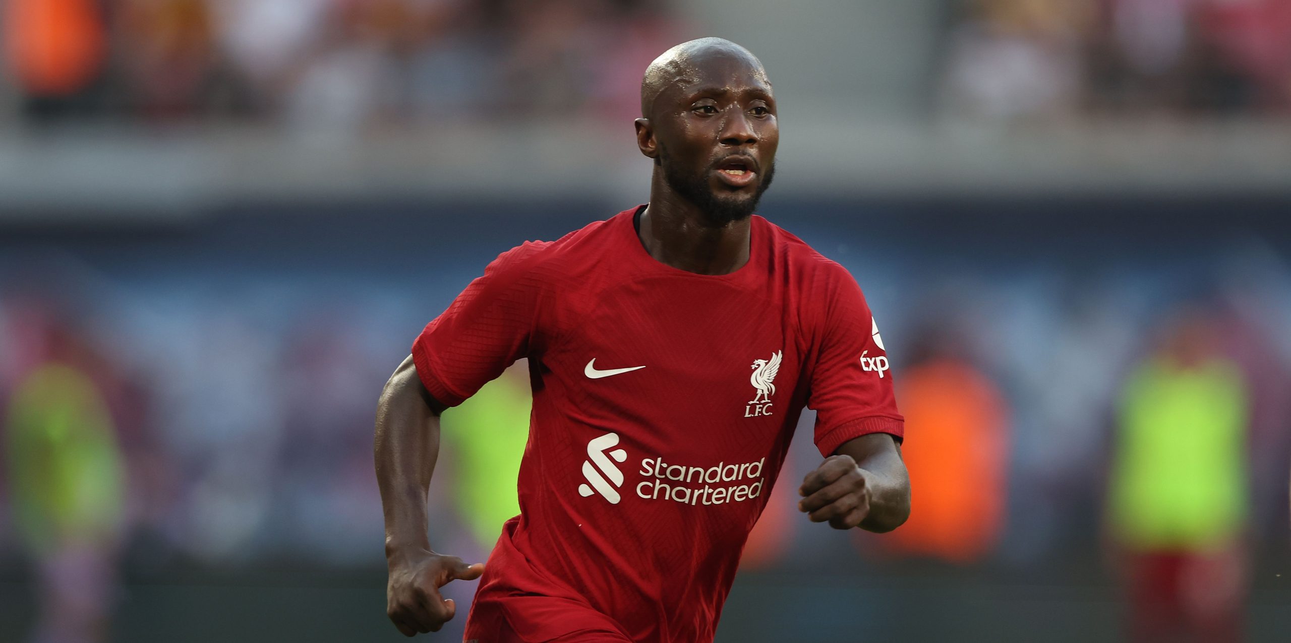 LEIPZIG, GERMANY - JULY 21: Naby Keita of Liverpool looks on during the pre-season friendly match between RB Leipzig and Liverpool FC at Red Bull Arena on July 21, 2022 in Leipzig, Germany. (Photo by Alexander Hassenstein/Getty Images)