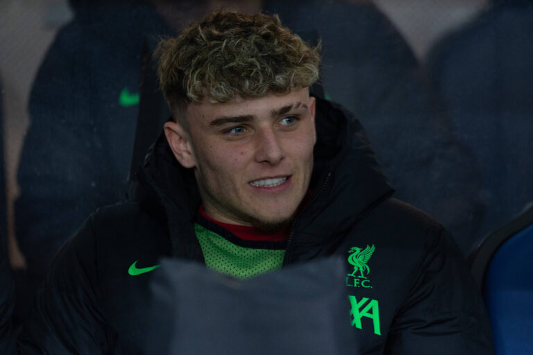 Atalanta v Liverpool Europa League 18/04/2024. Quarter Final Liverpool forward Bobby Clark (42) on the bench, technical