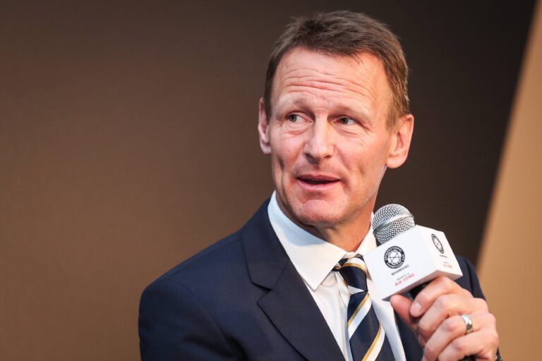 English football manager and former player Teddy Sheringham attends a press conference PK Pressekonf