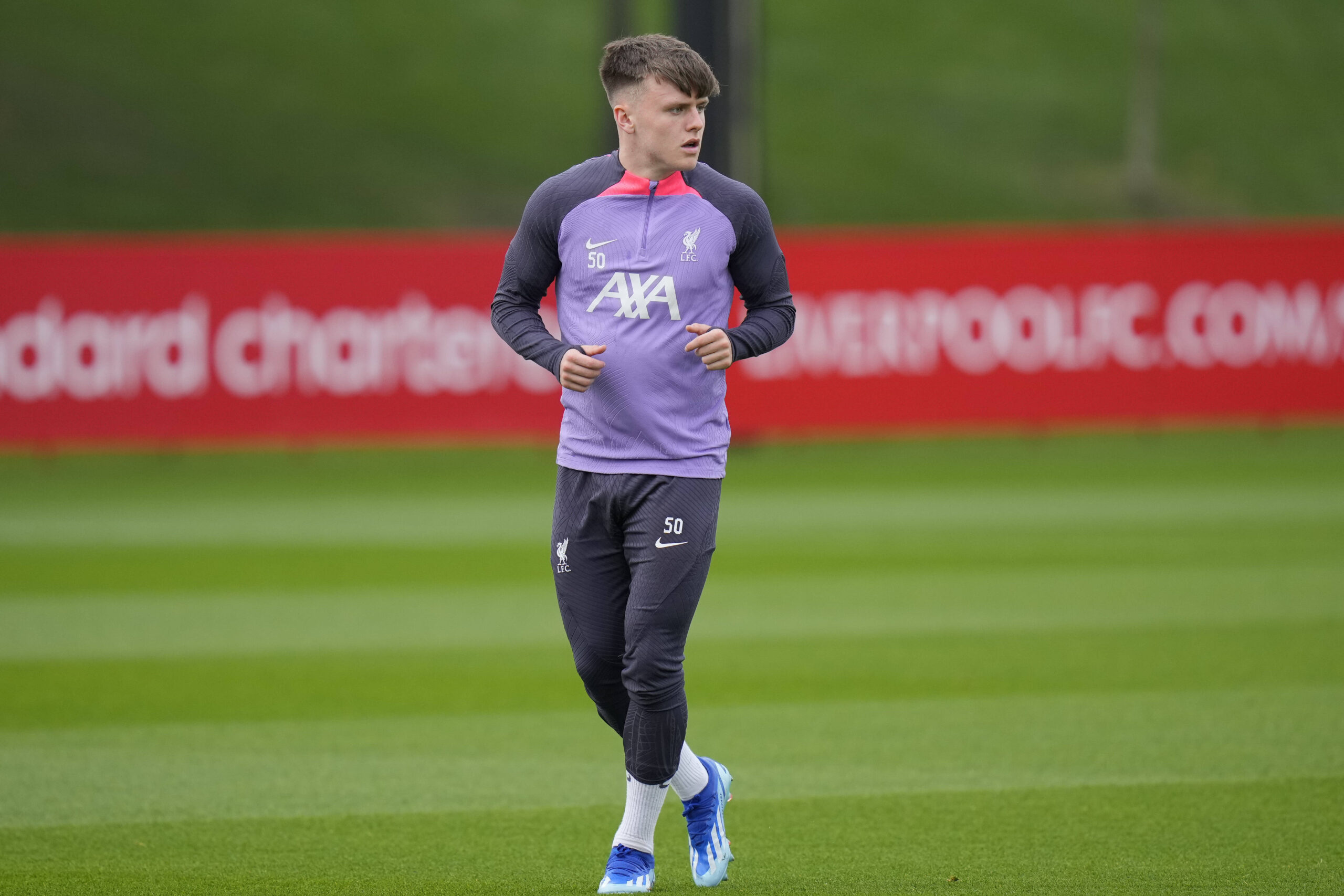 Liverpool Europa League Training Session Ben Doak 50 of Liverpool during the Europa League Training Session at AXA Train