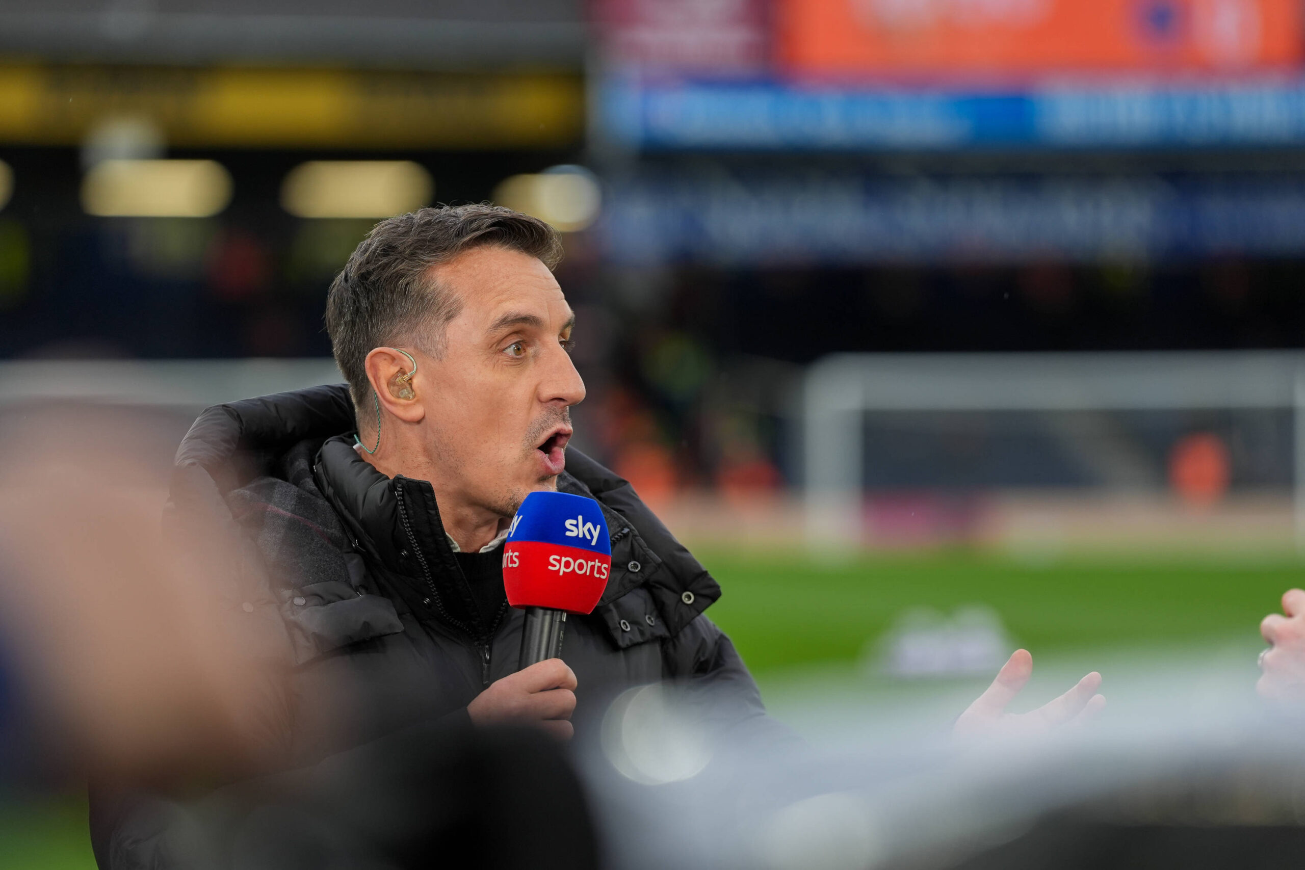 Sky Sports presenter, Gary Neville, ahead of the Premier League match between Luton Town and Everton at Kenilworth Road,