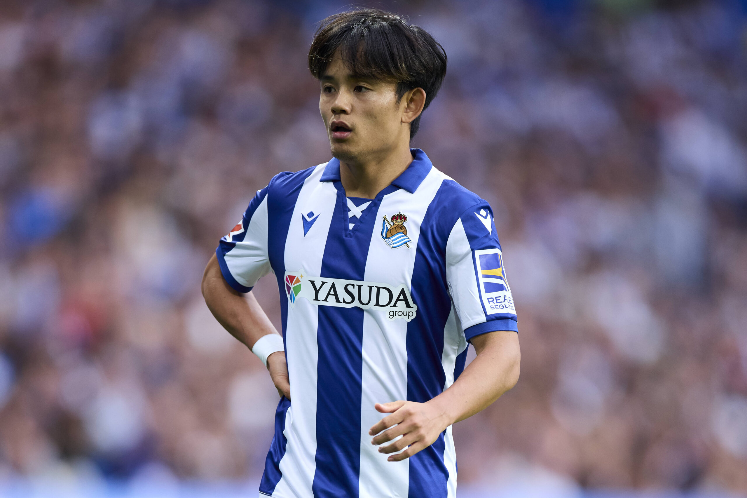 Real Sociedad v Rayo Vallecano - LaLiga EA Sports Takefusa Kubo of Real Sociedad looks on during the LaLiga EA Sports ma