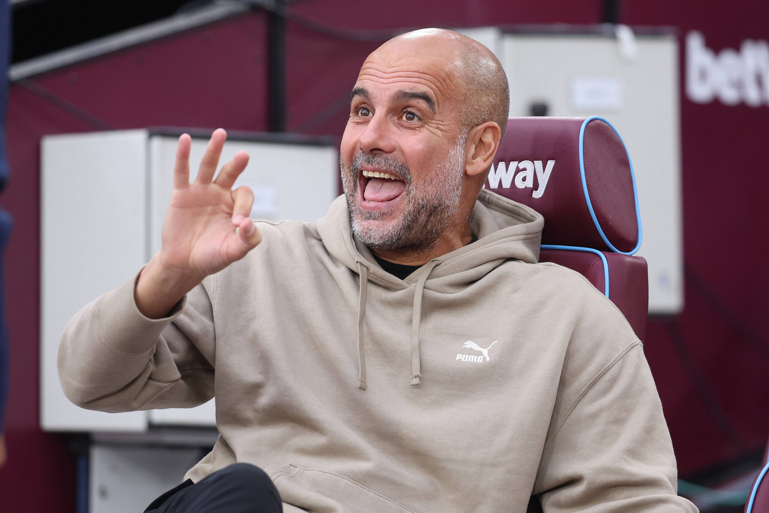 London, England, 31st August 2024. Manchester City™s head coach Pep Guardiola during the Premier League match at the Lon