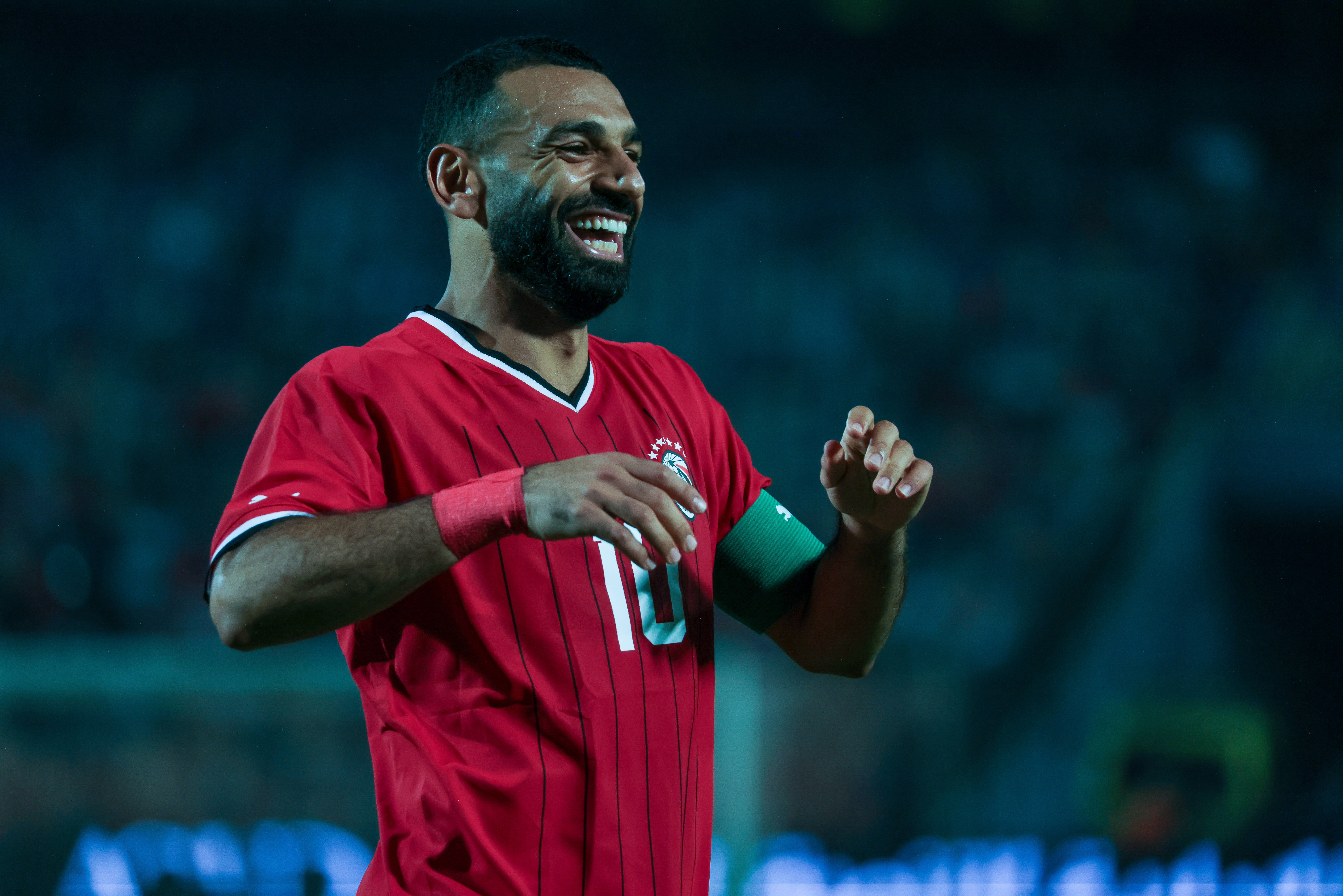 Sport Bilder des Tages Egypt. Cairo - 6 September 2024 - Mohamed Salah of Egypt celebrates during the Africa Cup of Nati