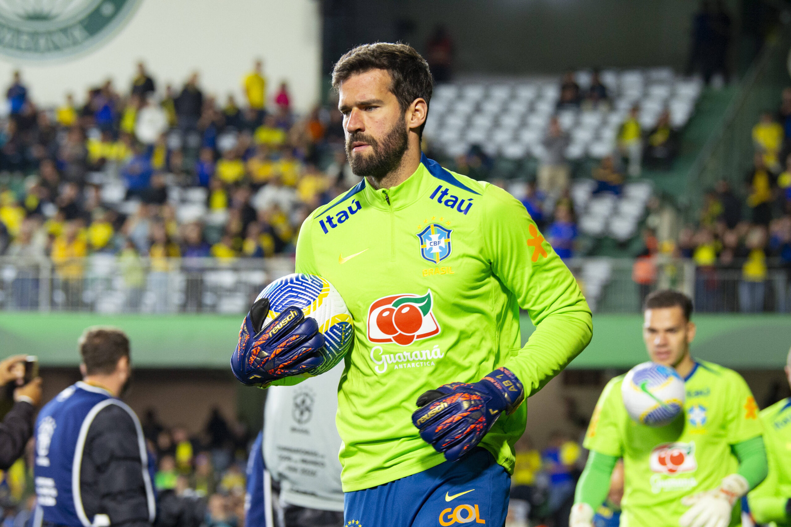Couto Pereira Stadium CURITIBA, BRAZIL - SEPTEMBER 6: Goalkeeper Alisson Becker of Brazil getting into the field prior t
