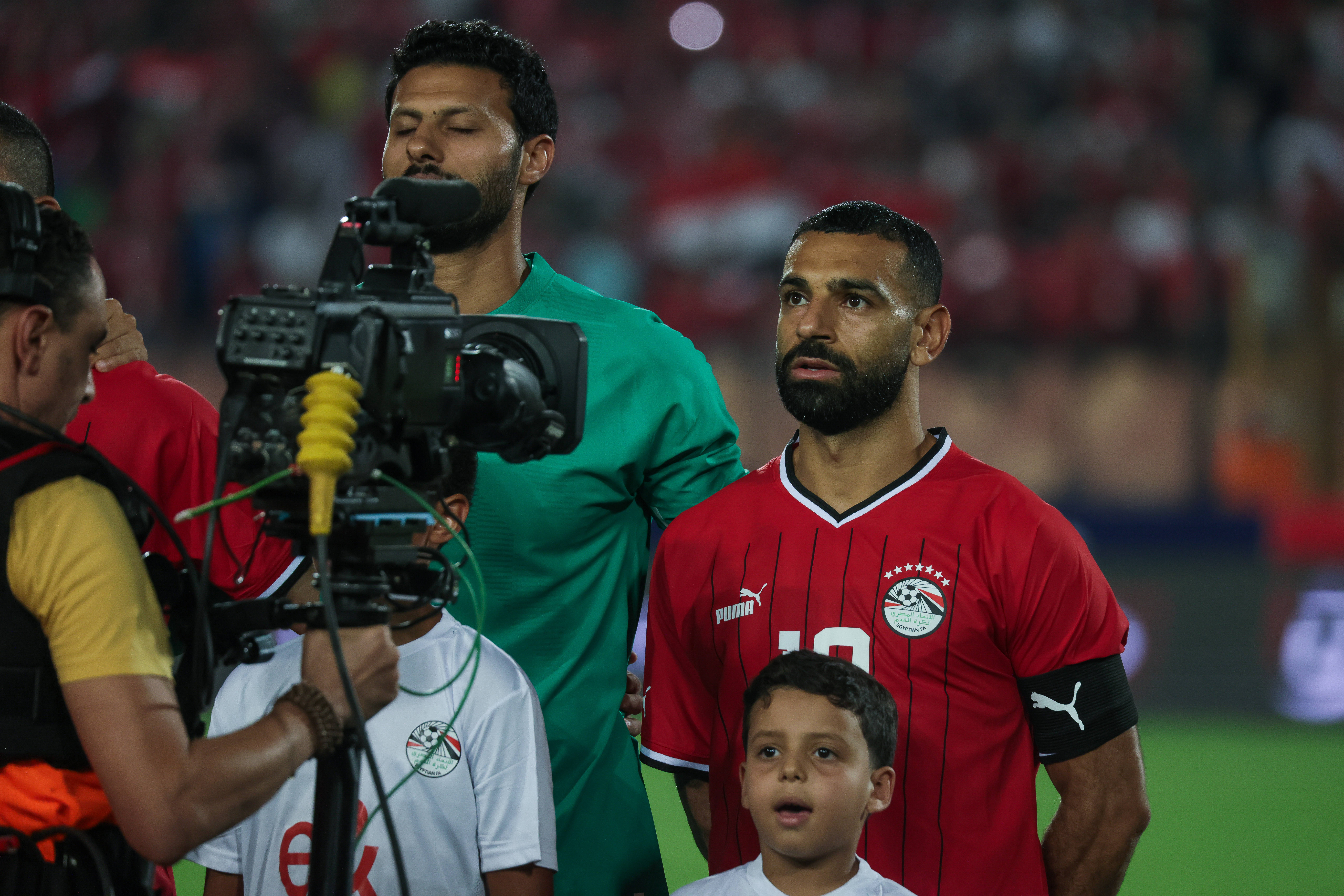 Egypt. Cairo - 6 September 2024 - Mohamed El Shenawy, Mohamed Salah of Egypt during the Africa Cup of Nations qualificat