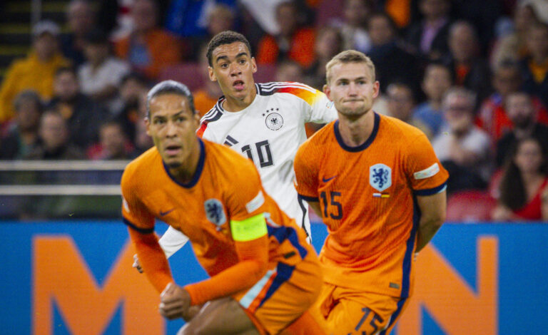 Amsterdam, Netherlands. 10th Sep 2024. Jamal Musiala (DFB) Virgil van Dijk (NED) Matthijs de Ligt (NED) Netherlands - Ge