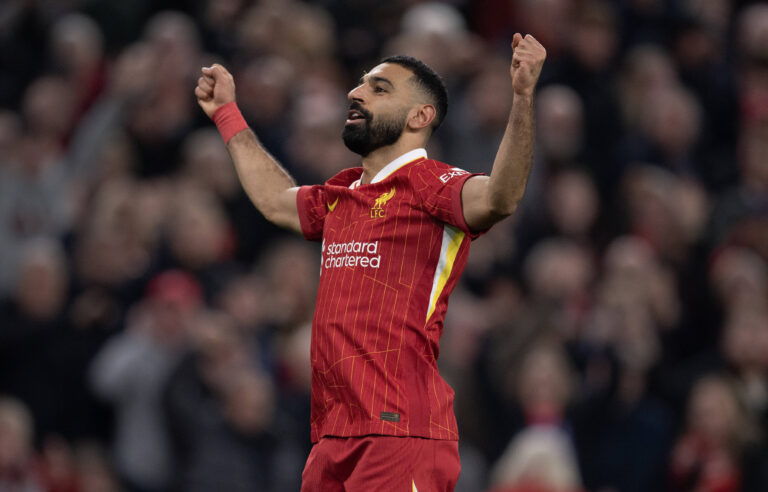 Liverpool FC v Brighton & Hove Albion FC - Premier League LIVERPOOL, ENGLAND - NOVEMBER 2: Mohamed Salah of Liverpool ce