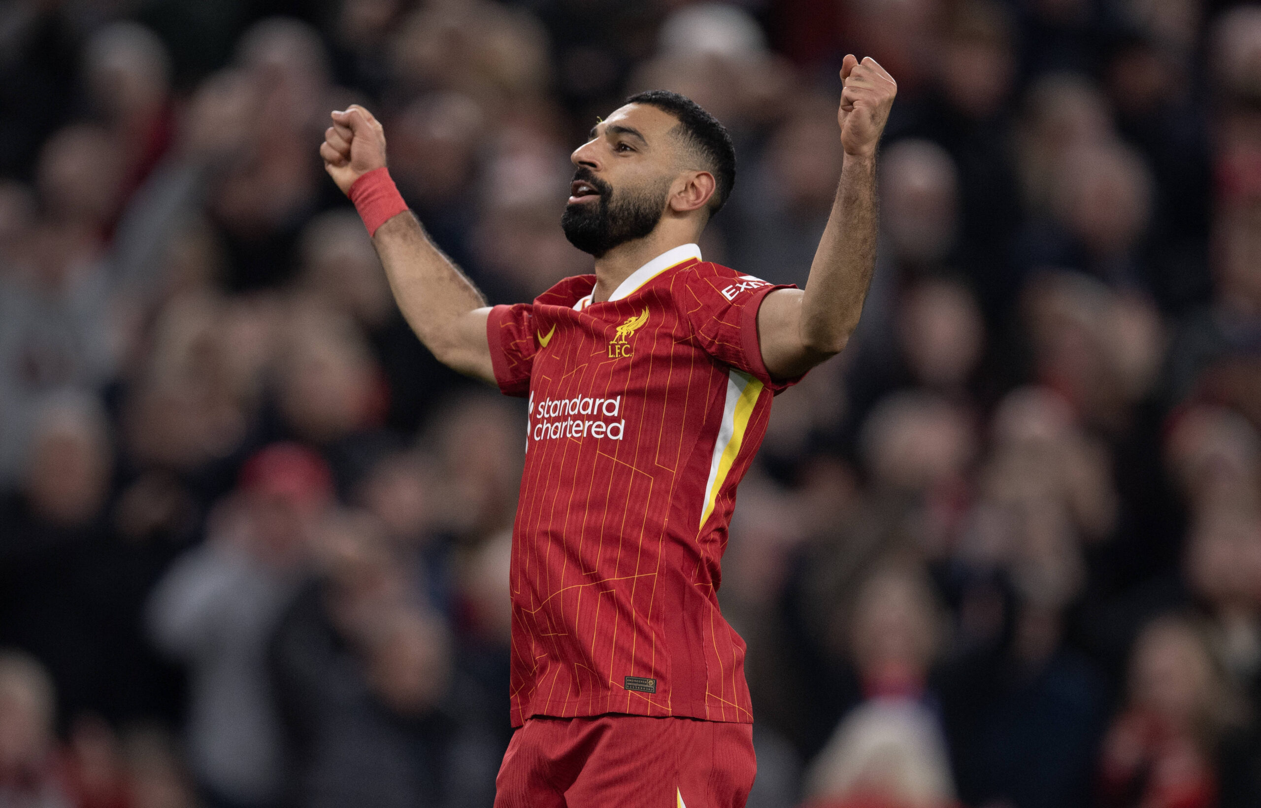 Liverpool FC v Brighton & Hove Albion FC - Premier League LIVERPOOL, ENGLAND - NOVEMBER 2: Mohamed Salah of Liverpool ce