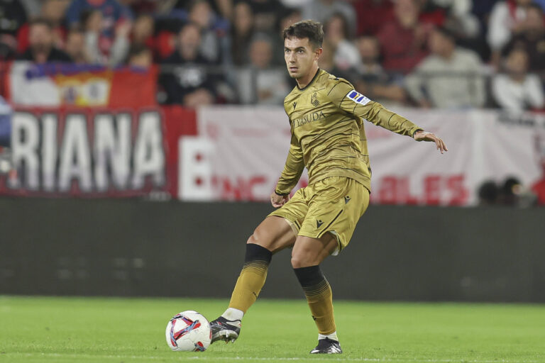 ESP: Sevilla FC-Real Sociedad. La Liga. Date 12 Martin Zubimendi of Real Sociedad during the La Liga EA Sports match bet